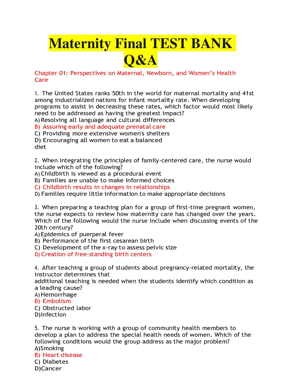 Preview of (answered) Maternity Final TEST BANK Q&A 2021